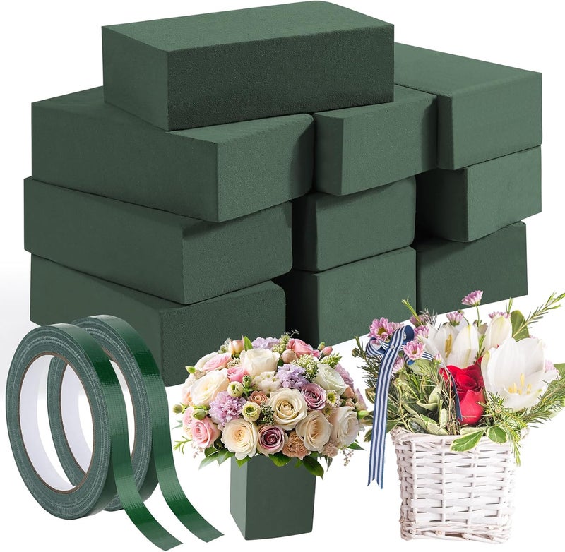 MAPVOLUT Store 10 قطع كتل رغوة زهور صغيرة 5.5” × 3.1” × 1.7”، مع 2 لفات شريط زهور مقاوم للماء - 12 مم × 65.62 قدم، لترتيبات الزهور الطازجة أو الاصطناعية، DIY زفاف، ديكور منزلي، والحرف اليدوية - Image 1